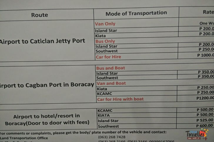 Boracay Island - Transportation Rates